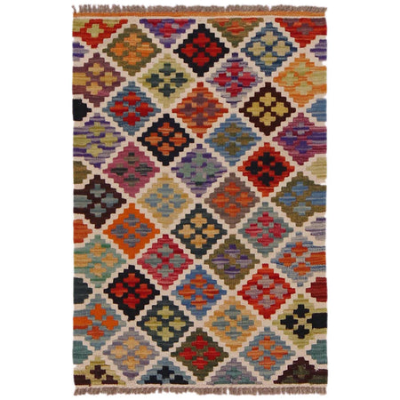Hand Knotted Afghan Style Kilim 2' 1" x 3' 2" ft / 63 x 96 cm - No. P36477