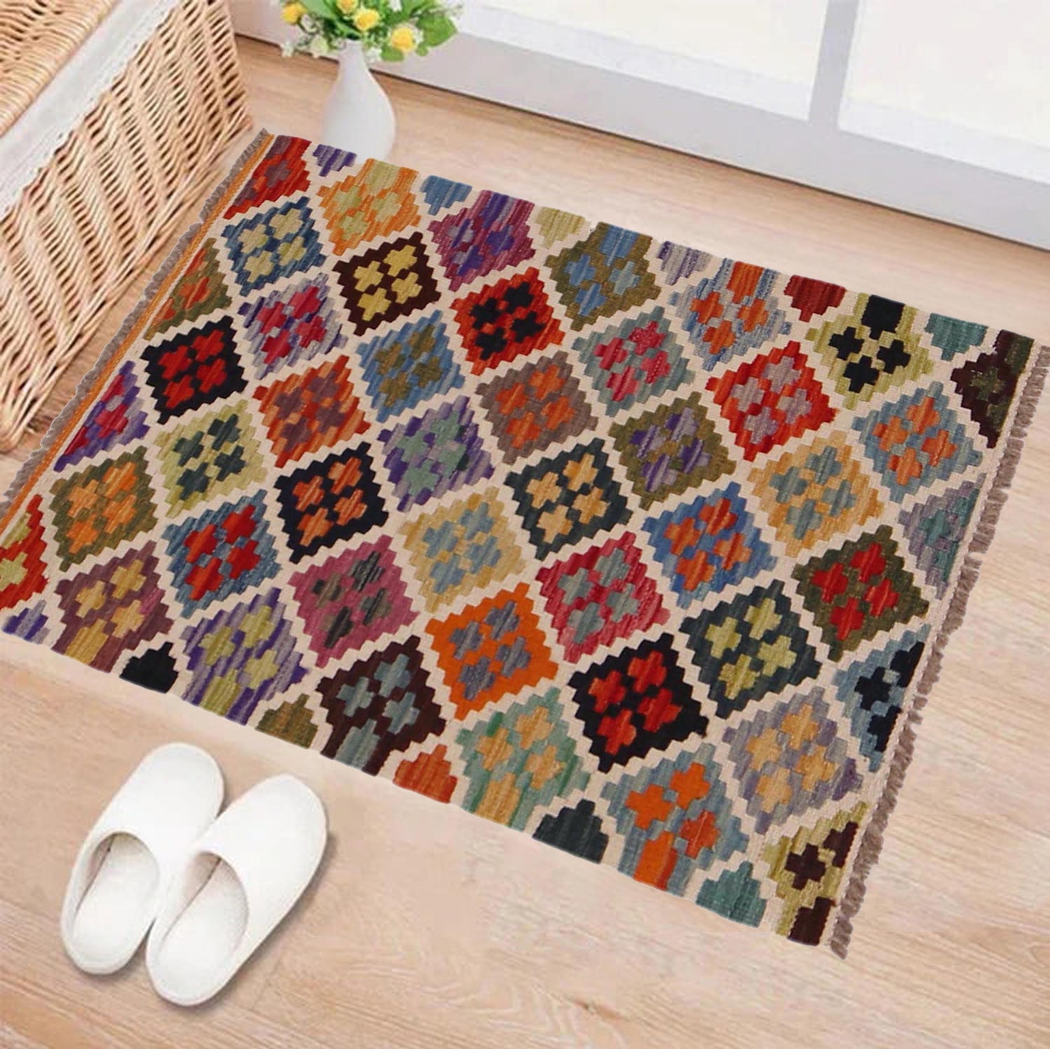 Hand Knotted Afghan Style Kilim 2' 1" x 3' 2" ft / 63 x 96 cm - No. P36477