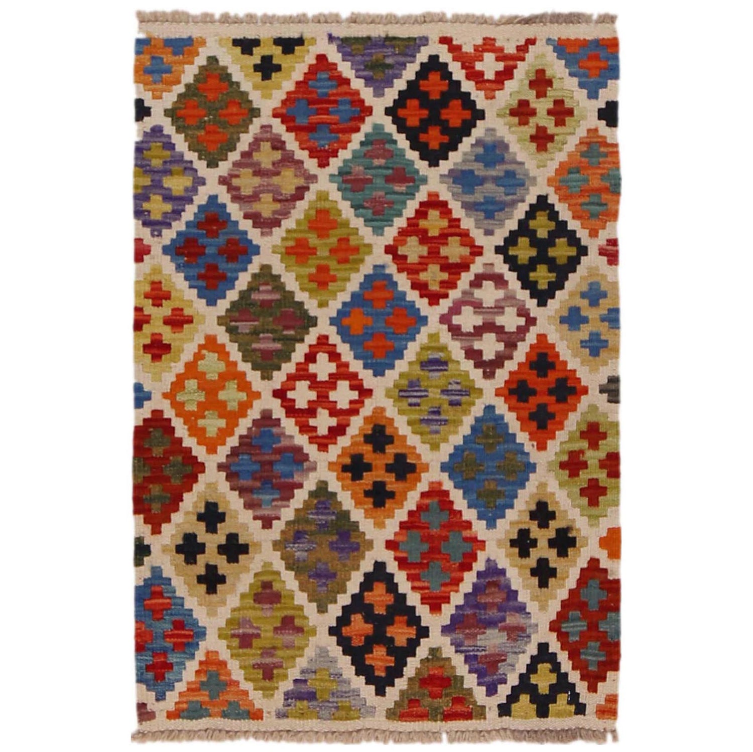 Hand Woven Wool Kelim 2' 0" x 3' 0" ft / 62 x 91 cm - No. P36478