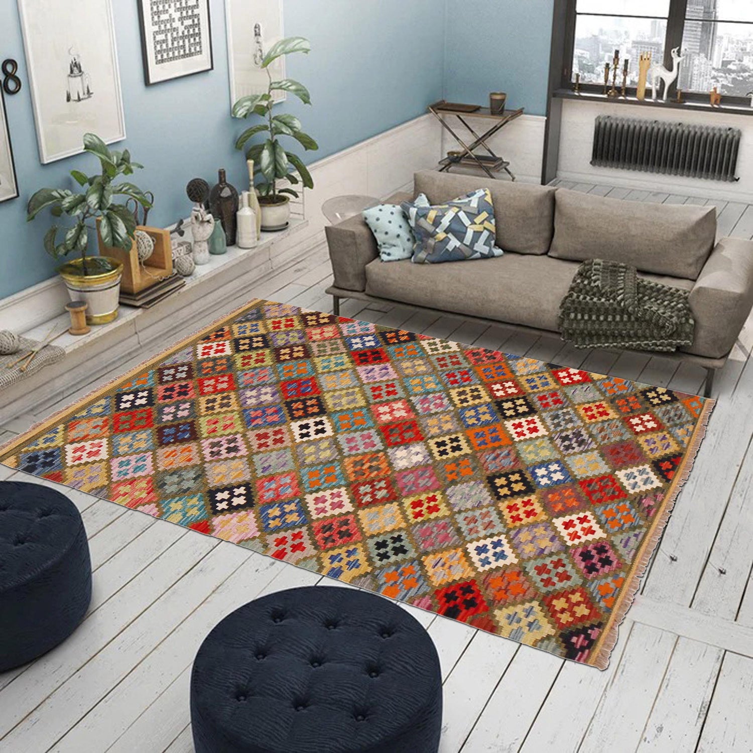 Handmade Vegetable Kelim 3' 7" x 4' 11" ft / 110 x 149 cm - No. P36482