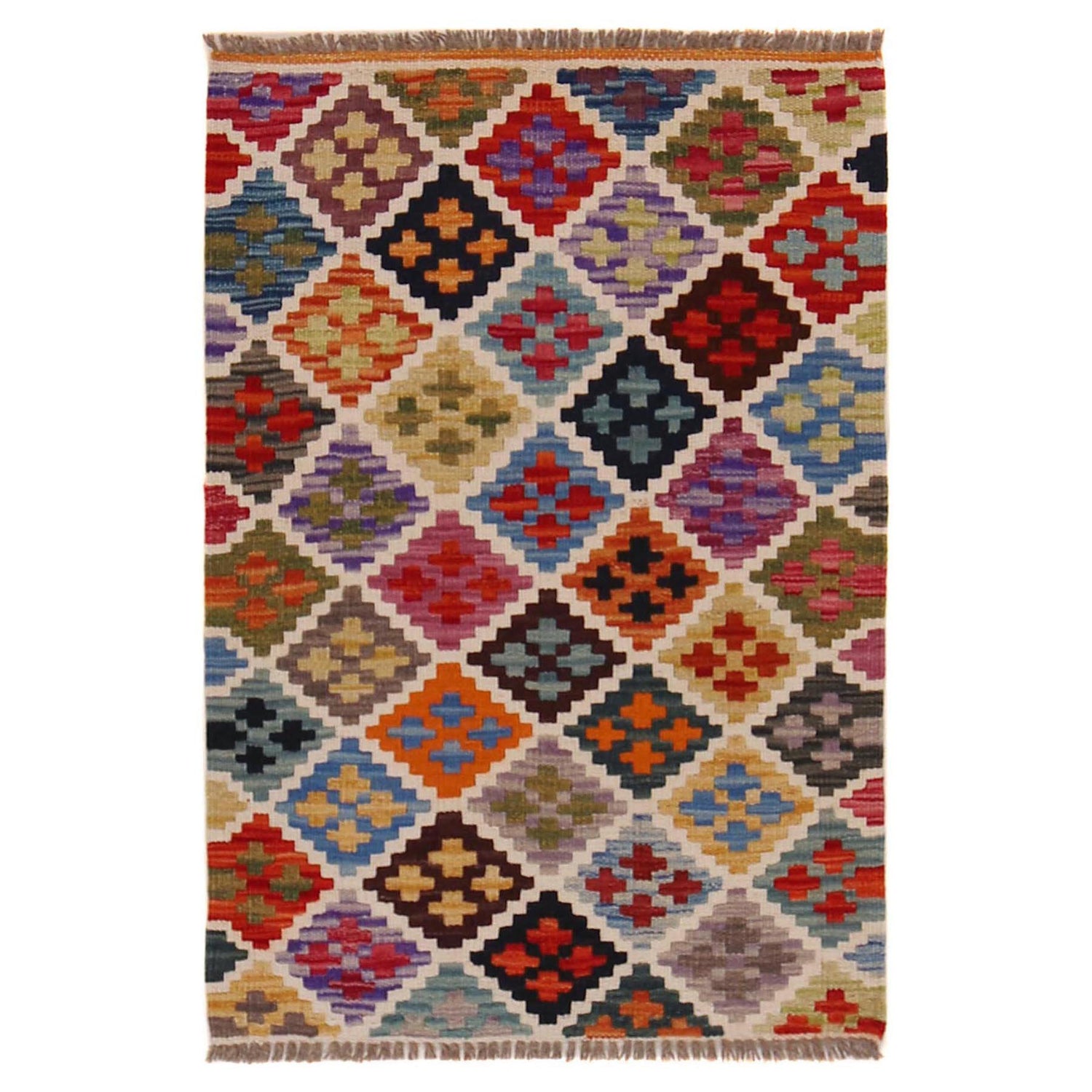 Handmade Afghan Vegetable Kilim 2' 2" x 3' 2" ft / 65 x 96 cm - No. P36485
