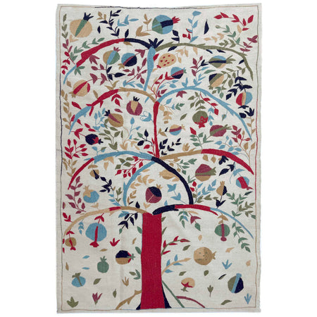 Beige Color Embroidery Flat Weave Kilim 3' 11" x 6' 3" ft / 120 x 191 cm - No. P36724