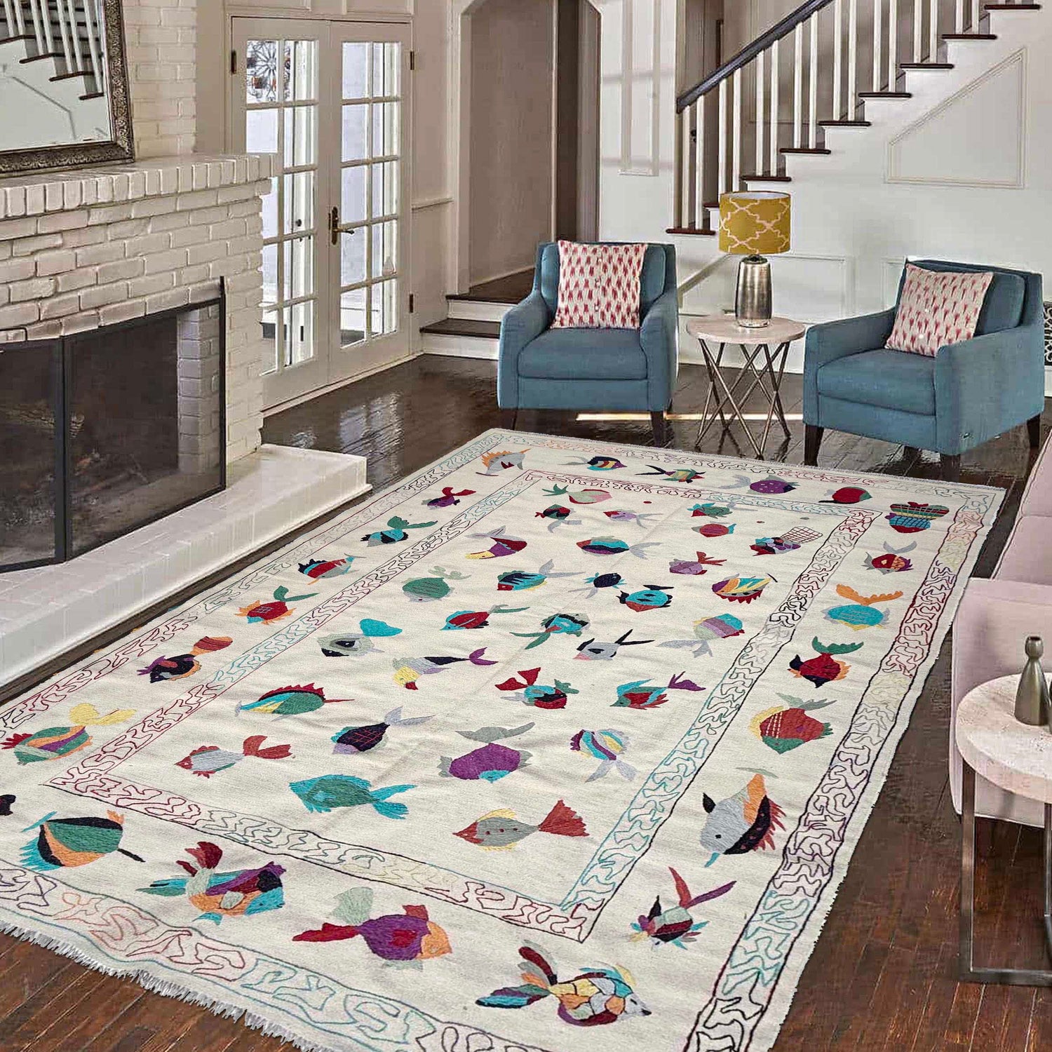 Design Embroidery Kilim 6' 4" x 9' 10" ft / 193 x 299 cm - No. P36863