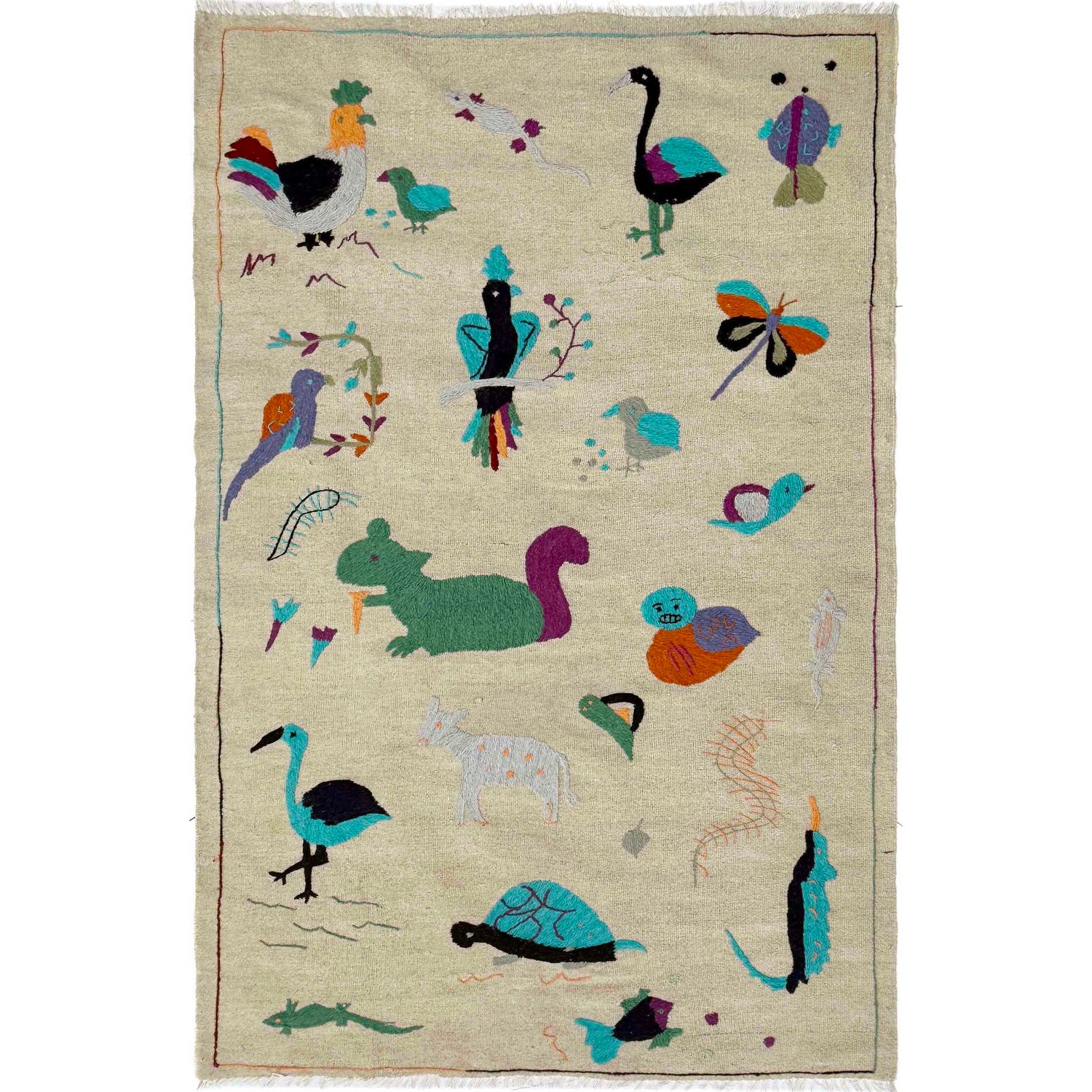 Design Embroidery Kilim 3' 8" x 6' 3" ft / 111 x 190 cm - No. P36865