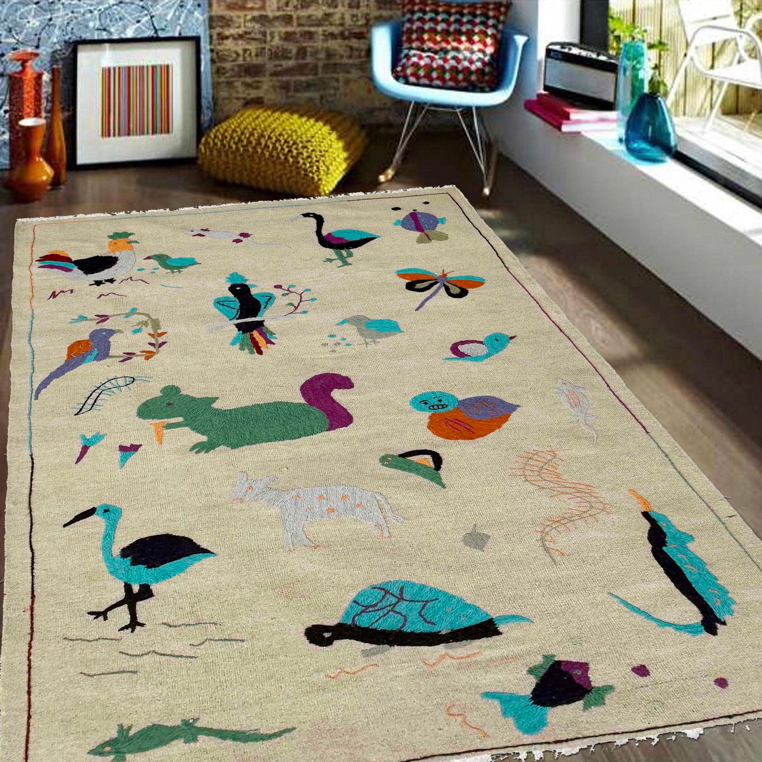 Design Embroidery Kilim 3' 8" x 6' 3" ft / 111 x 190 cm - No. P36865