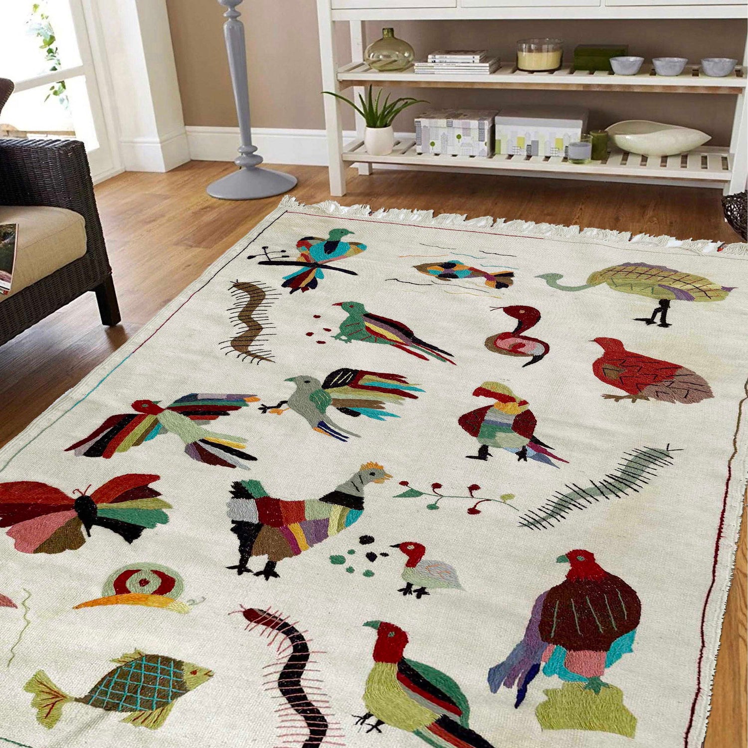 Pakistani Embroidery Kilim 4' 0" x 6' 4" ft / 122 x 192 cm - No. P36867