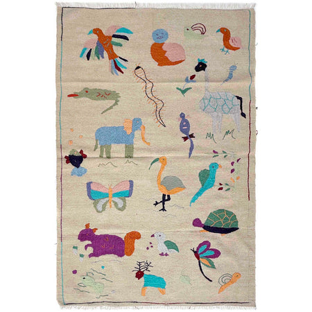 Hand Knotted Embroidery Kelim 3' 8" x 6' 2" ft / 113 x 189 cm - No. P36868