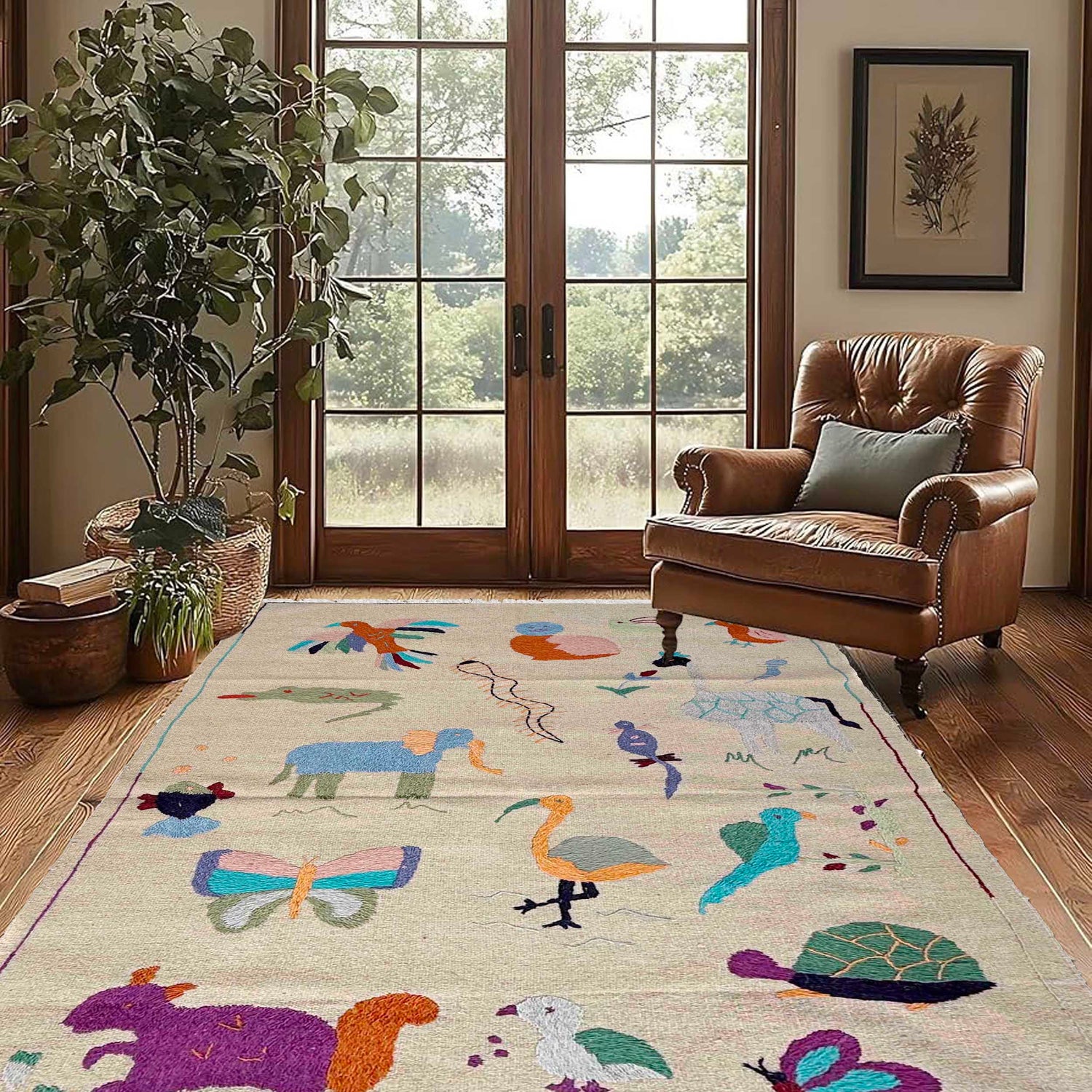 Hand Knotted Embroidery Kelim 3' 8" x 6' 2" ft / 113 x 189 cm - No. P36868