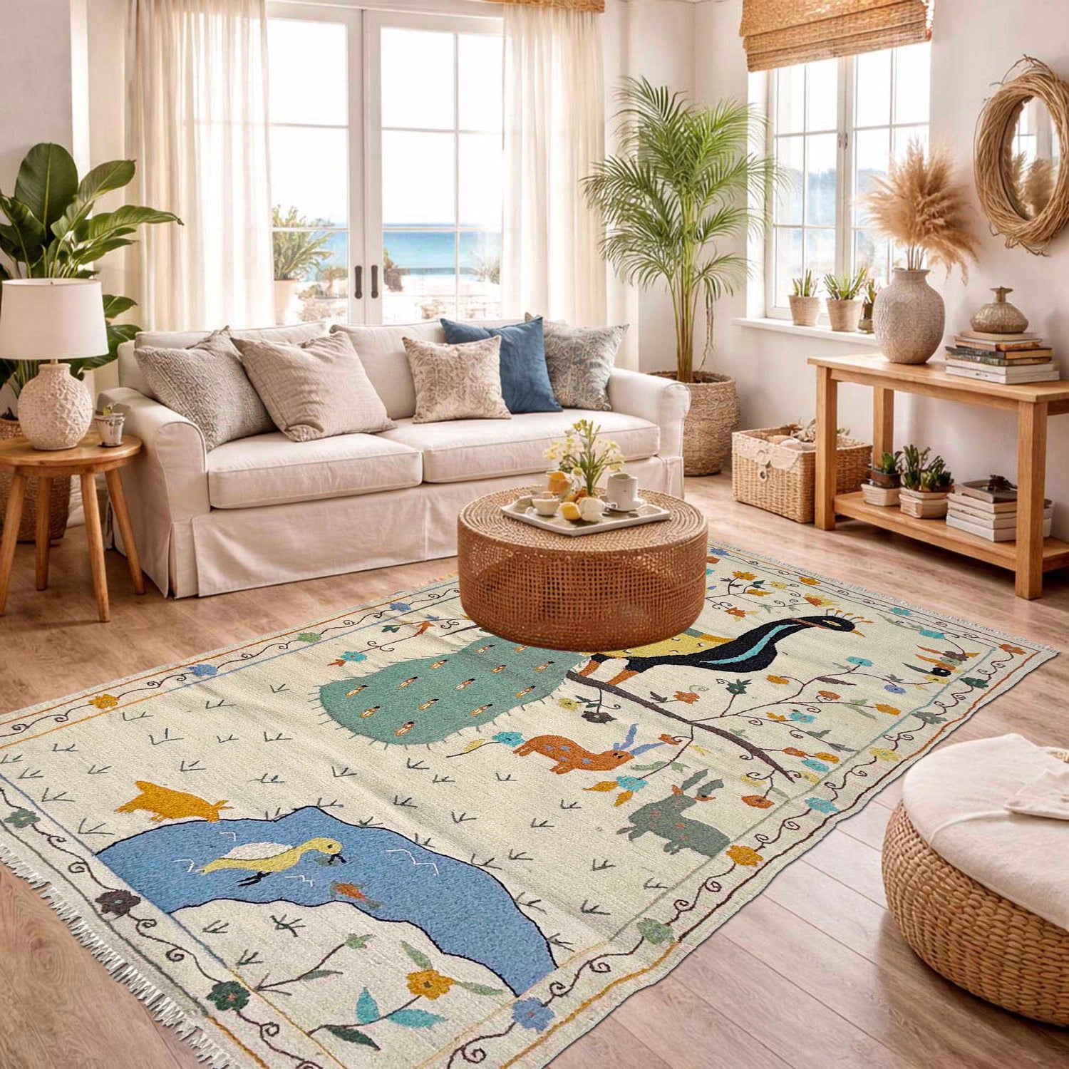 Hand Made Embroidery Kilim 3' 4" x 6' 7" ft / 102 x 200 cm - No. P36870