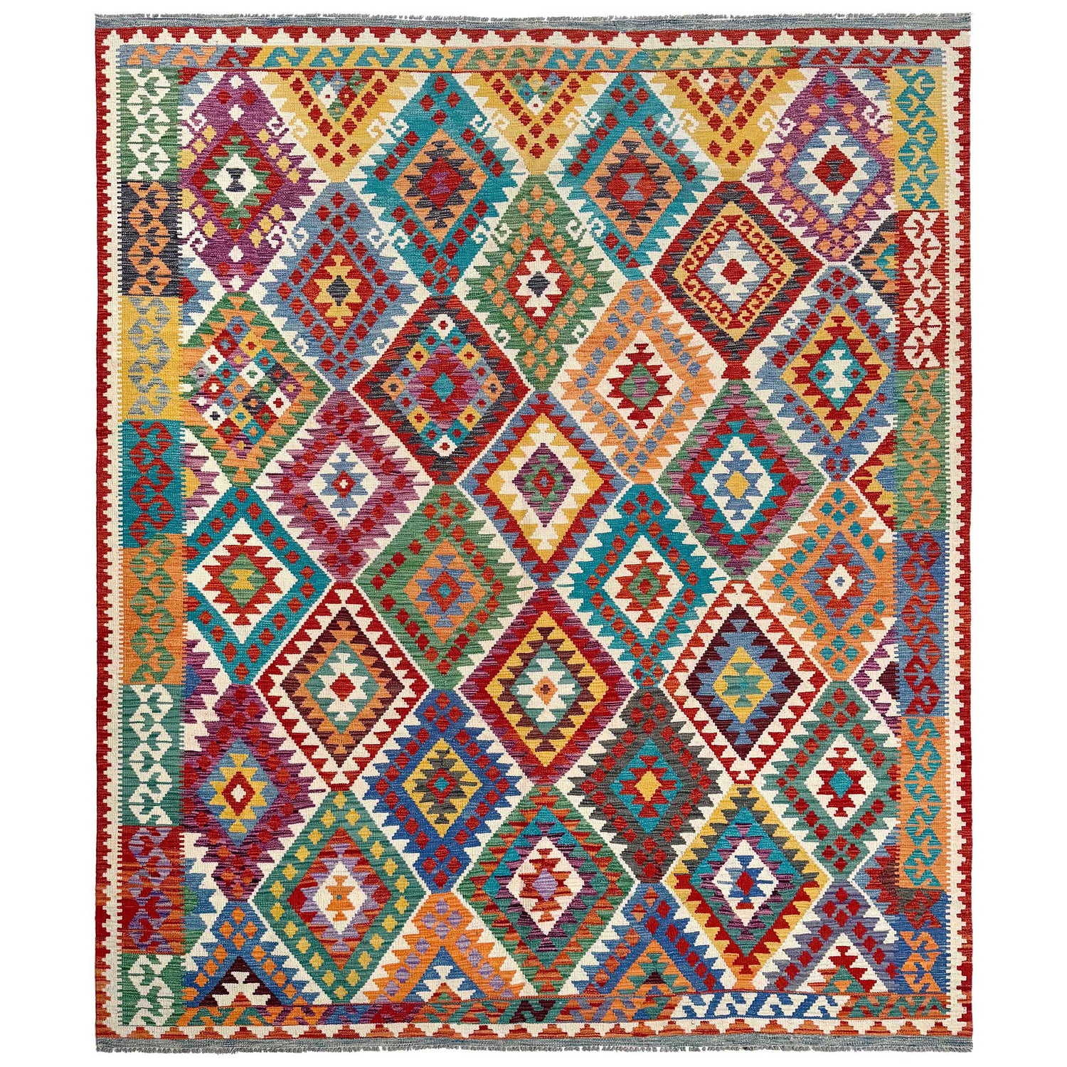 Hand Knotted Afghan Style Kilim 8' 5" x 10' 1" ft / 256 x 308 cm - No. P36881