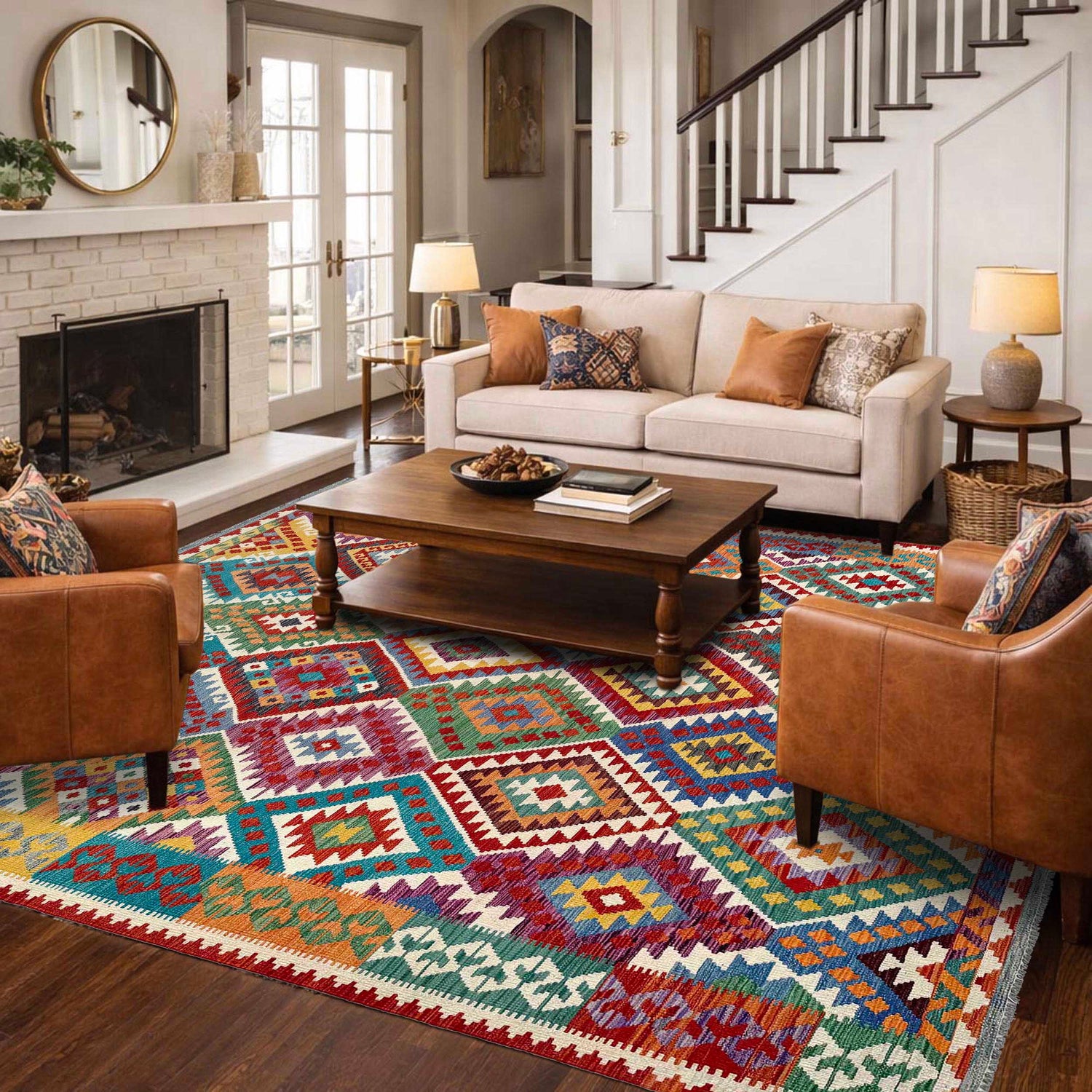 Hand Knotted Afghan Style Kilim 8' 5" x 10' 1" ft / 256 x 308 cm - No. P36881