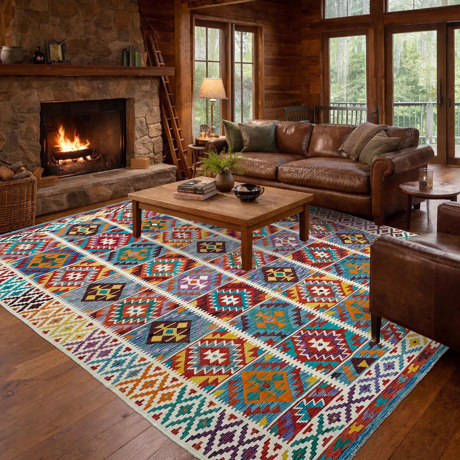 Handmade Afghan Vegetable Kilim 8' 2" x 11' 8" ft / 249 x 355 cm - No. P36889