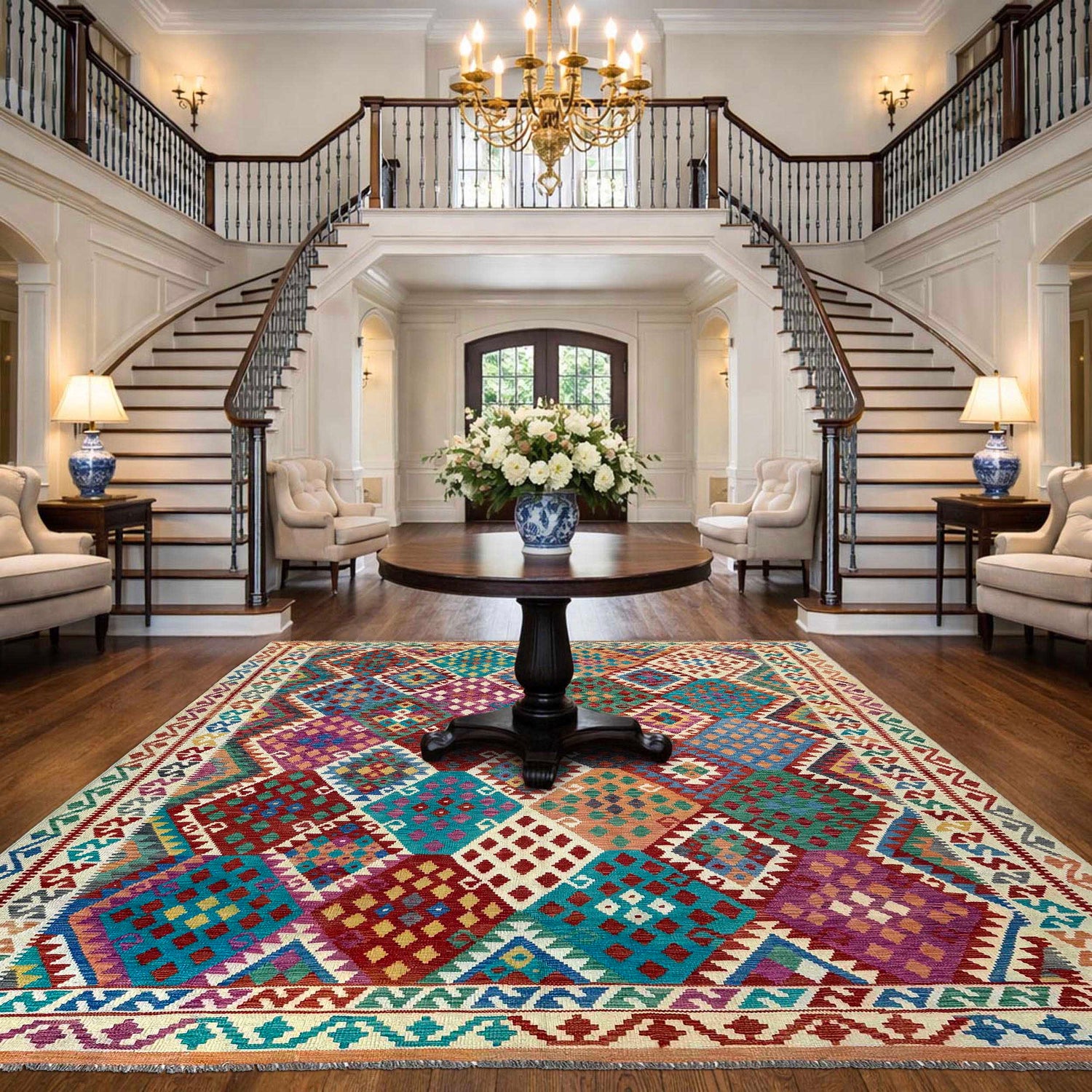 Hand Woven Wool Kelim 8' 2" x 10' 1" ft / 250 x 307 cm - No. P36904