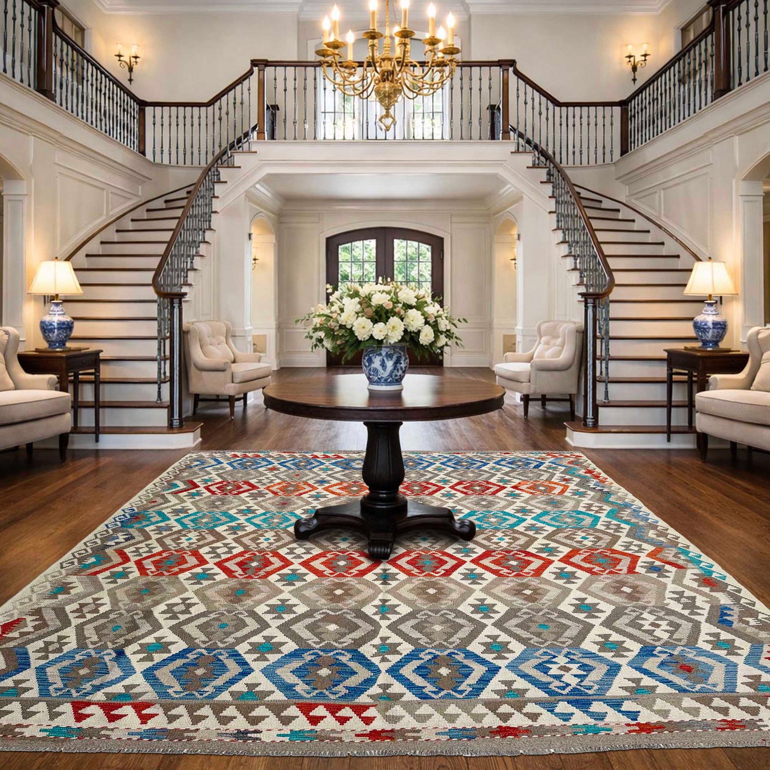 Hand Knotted Flatweave Kilim 8' 2" x 9' 11" ft / 250 x 301 cm - No. P36905