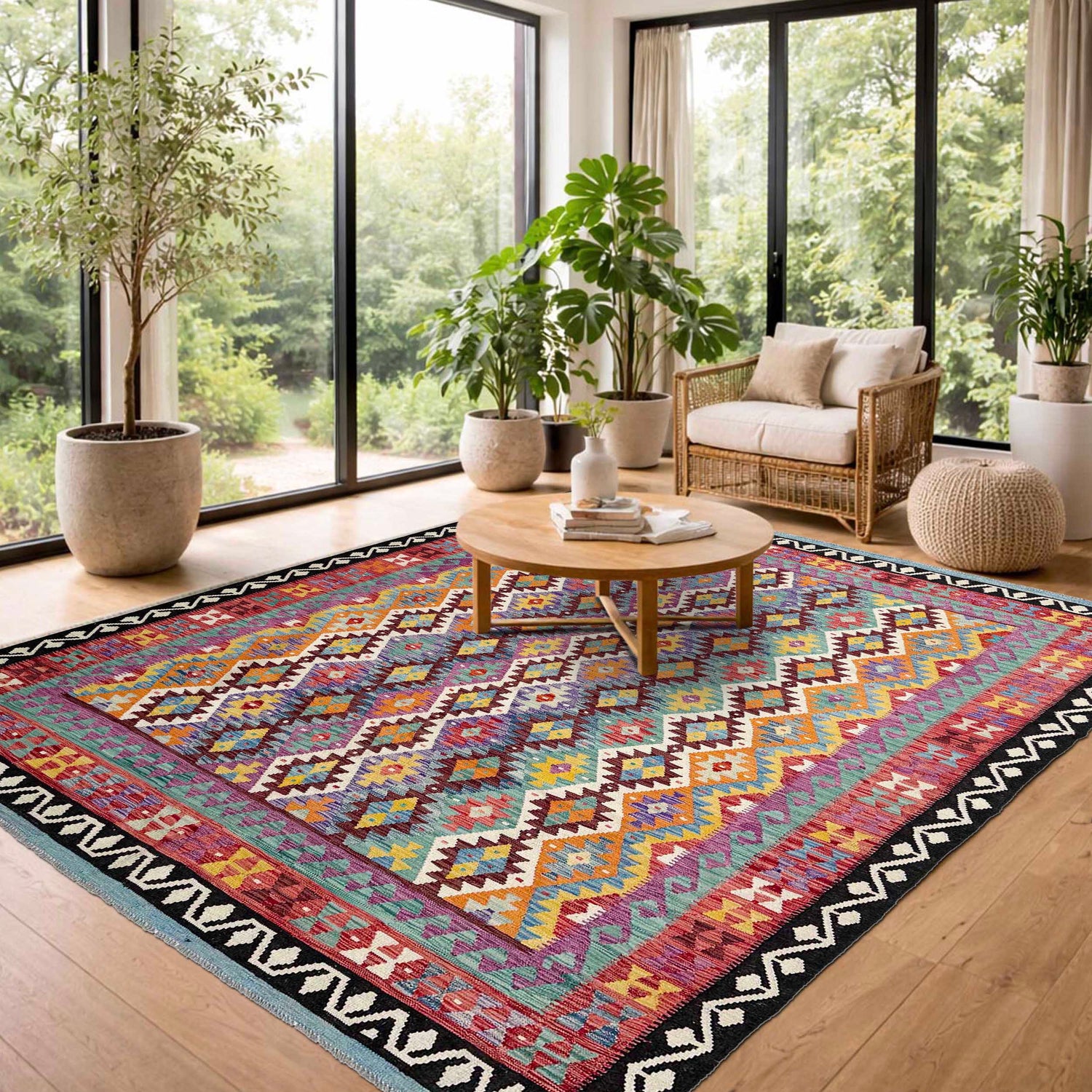 Handmade Afghan Vegetable Kilim 8' 4" x 9' 9" ft / 255 x 298 cm - No. P36906