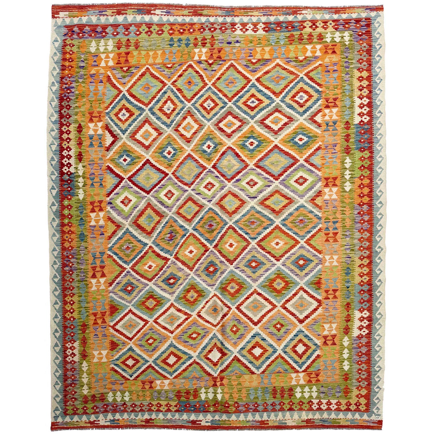 Multi Color ful Flat-Weave Wool Kilim 8' 6" x 11' 4" ft / 259 x 345 cm - No. P36907