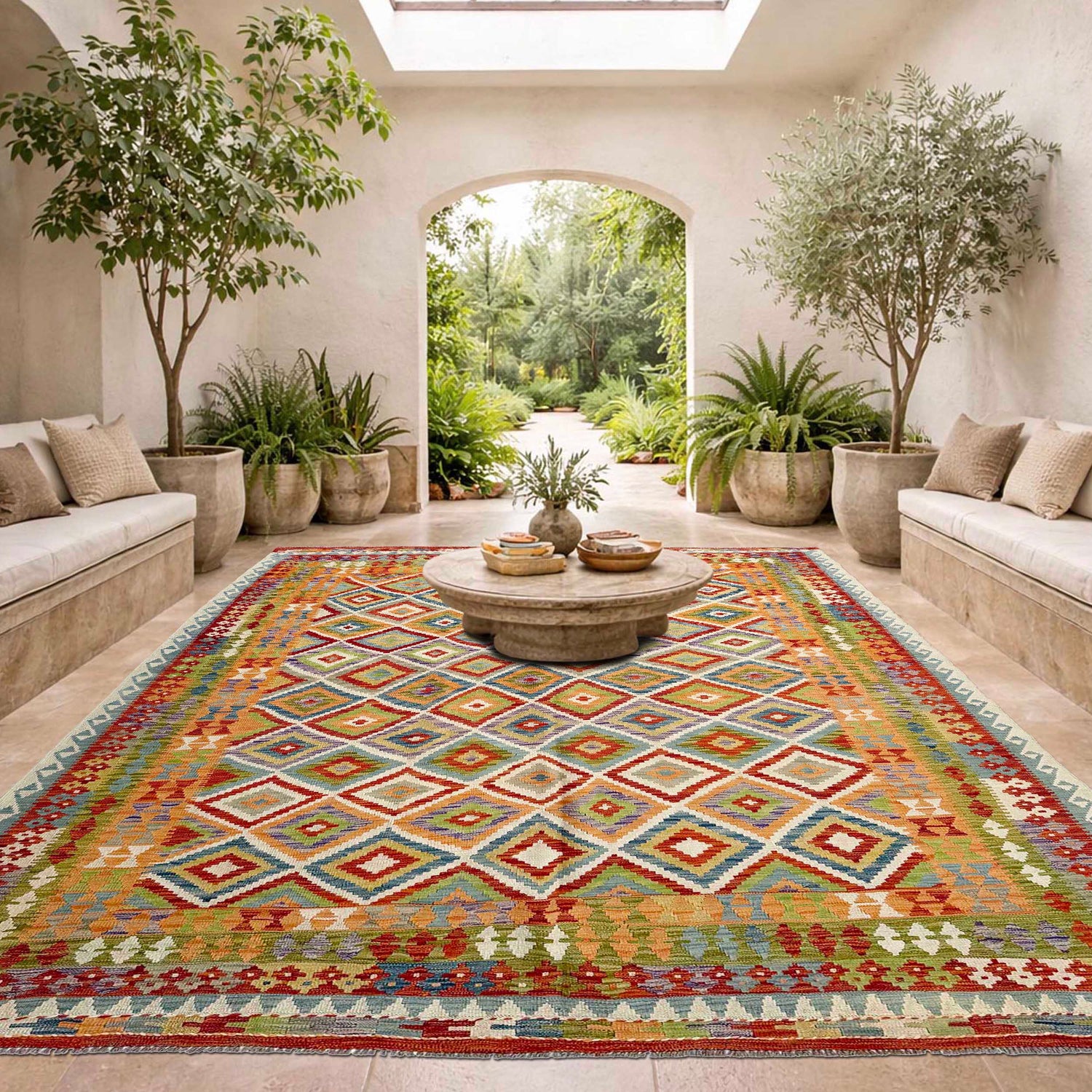 Multi Color ful Flat-Weave Wool Kilim 8' 6" x 11' 4" ft / 259 x 345 cm - No. P36907
