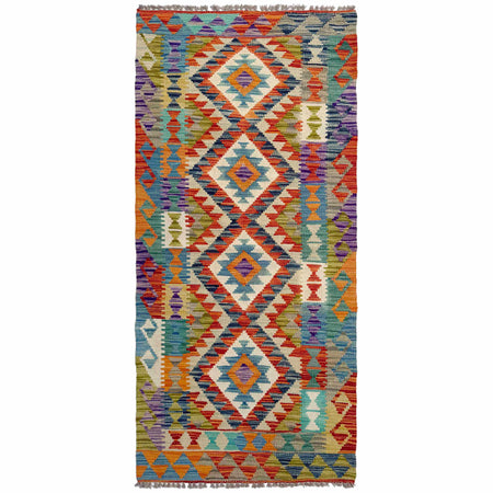 Handmade Turkish Design Wool Kilim Runner 2' 8" x 6' 6" ft / 82 x 198 cm - No. P36963
