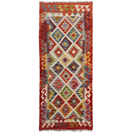 Multi Color ful Flat-Weave Wool Kilim Runner 2' 5" x 6' 3" ft / 74 x 191 cm - No. P36964