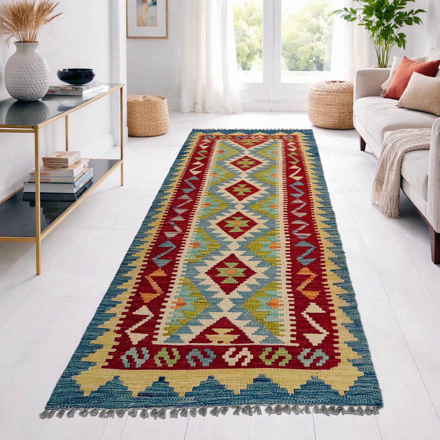 Handmade Vegetable Kelim Runner 2' 6" x 6' 4" ft / 77 x 193 cm - No. P36966
