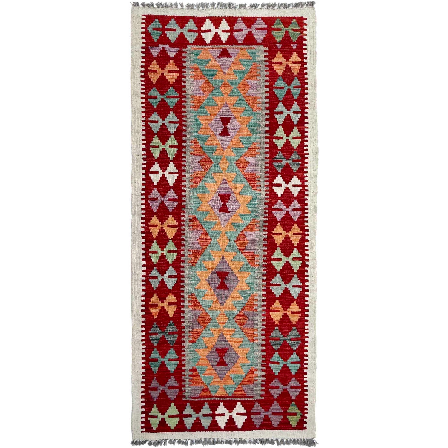 Hand Knotted Afghan Style Kilim Runner 2' 6" x 5' 11" ft / 76 x 180 cm - No. P36970