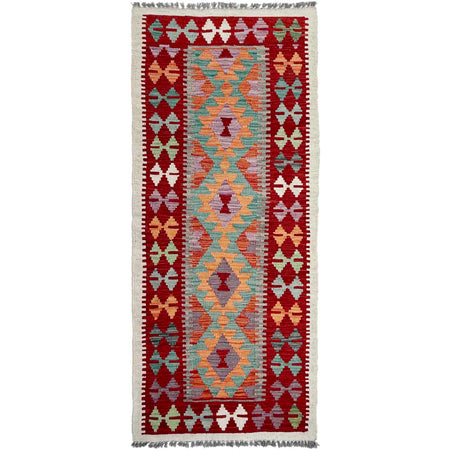 Hand Knotted Afghan Style Kilim Runner 2' 6" x 5' 11" ft / 76 x 180 cm - No. P36970