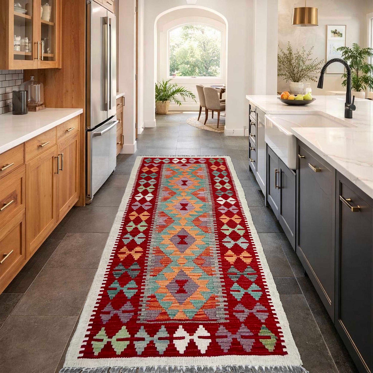 Hand Knotted Afghan Style Kilim Runner 2' 6" x 5' 11" ft / 76 x 180 cm - No. P36970
