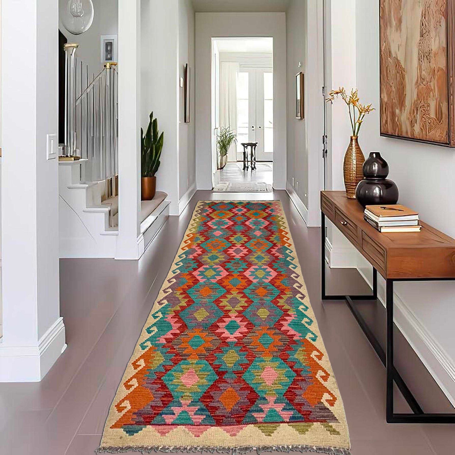 Hand Made Afghan Kilim Runner 2' 9" x 9' 5" ft / 84 x 287 cm - No. P36972