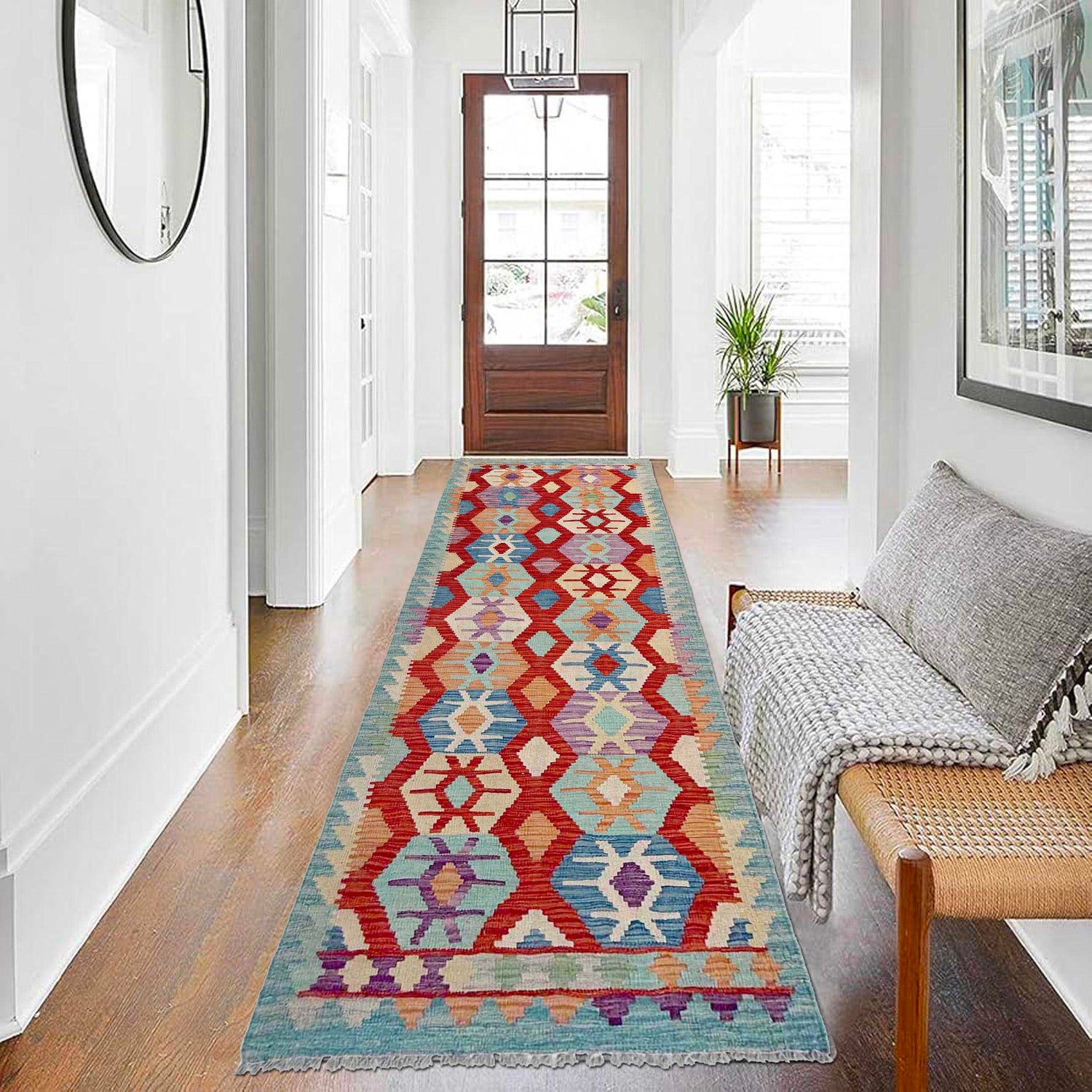 Hand Made Afghan Kilim Runner 2' 11" x 10' 0" ft / 88 x 305 cm - No. P36977