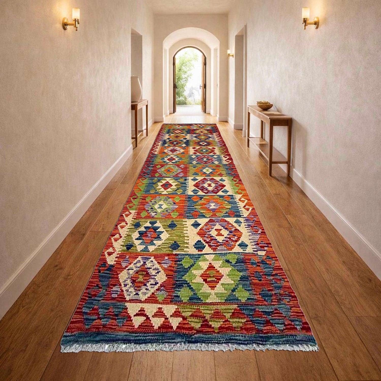 Handmade Vegetable Kilim Runner 2' 5" x 9' 3" ft / 74 x 283 cm - No. P36978