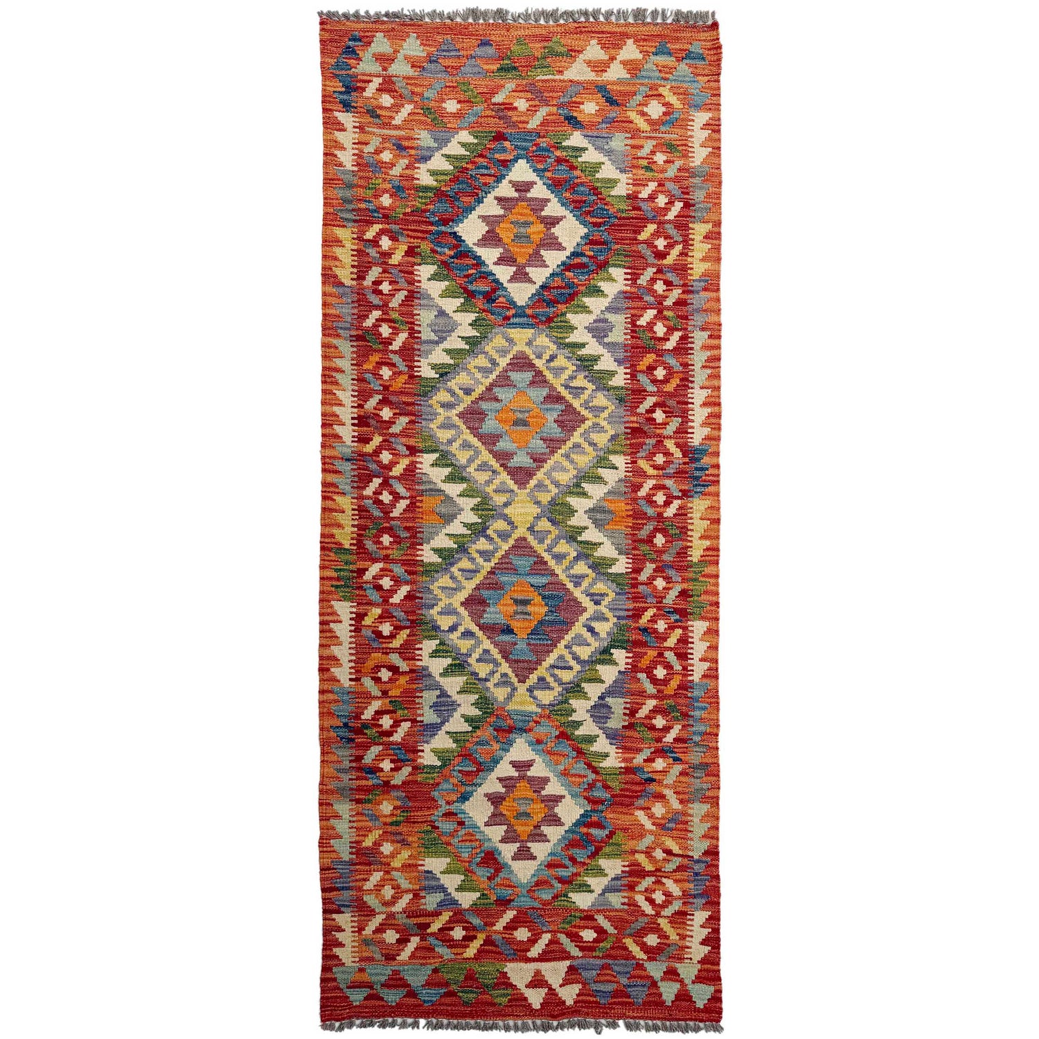 Hand Woven Wool Kelim Runner 2' 5" x 6' 5" ft / 73 x 196 cm - No. P36991