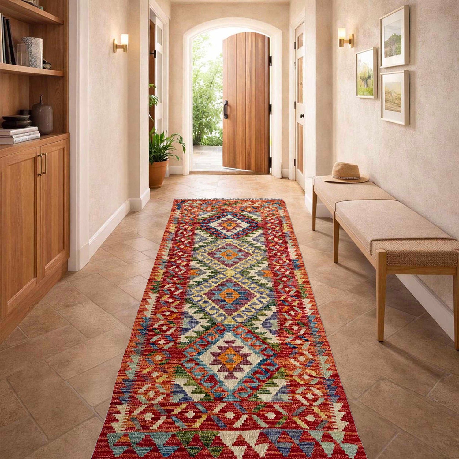 Hand Woven Wool Kelim Runner 2' 5" x 6' 5" ft / 73 x 196 cm - No. P36991