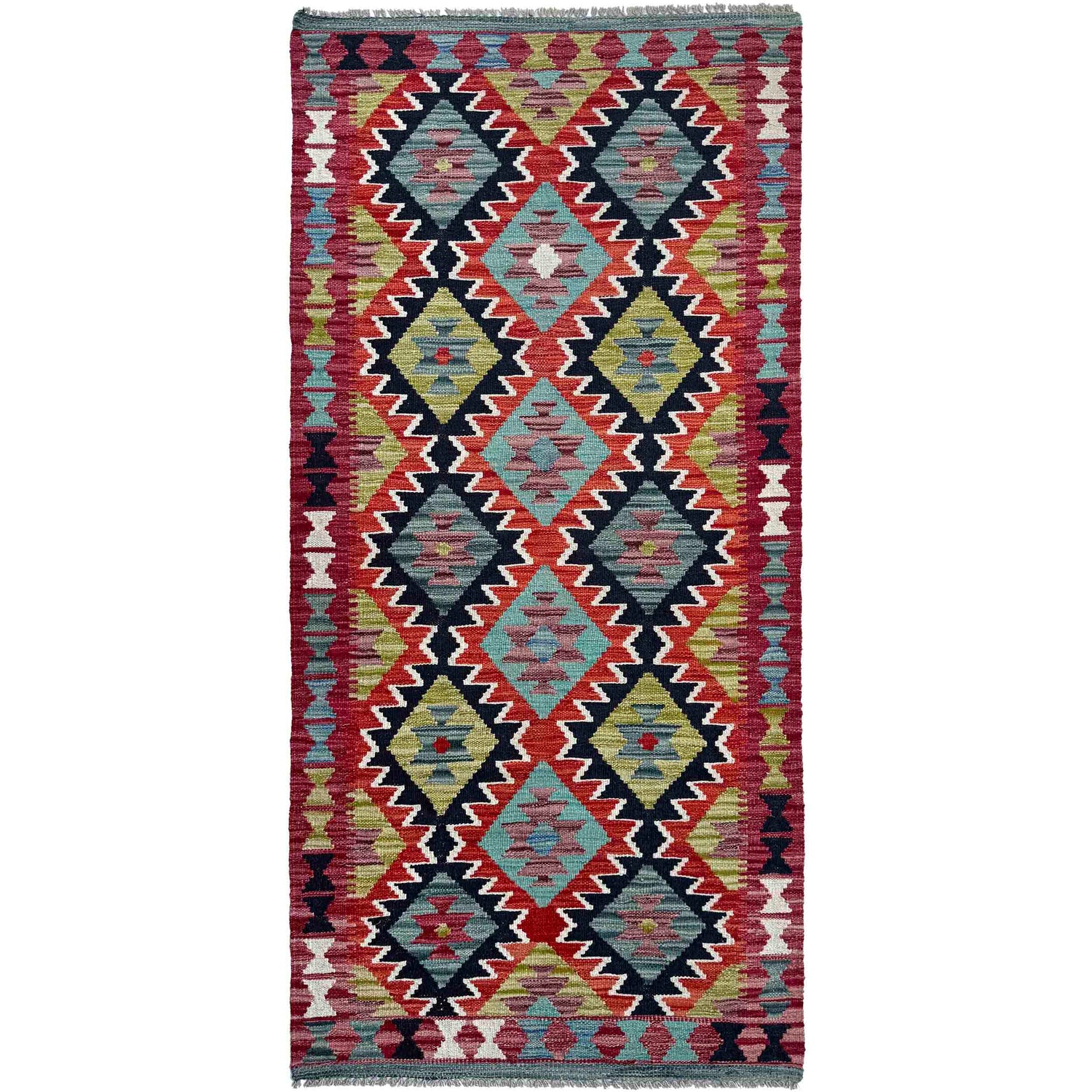Handmade Turkish Design Wool Kilim Runner 2' 9" x 6' 7" ft / 84 x 200 cm - No. P36993