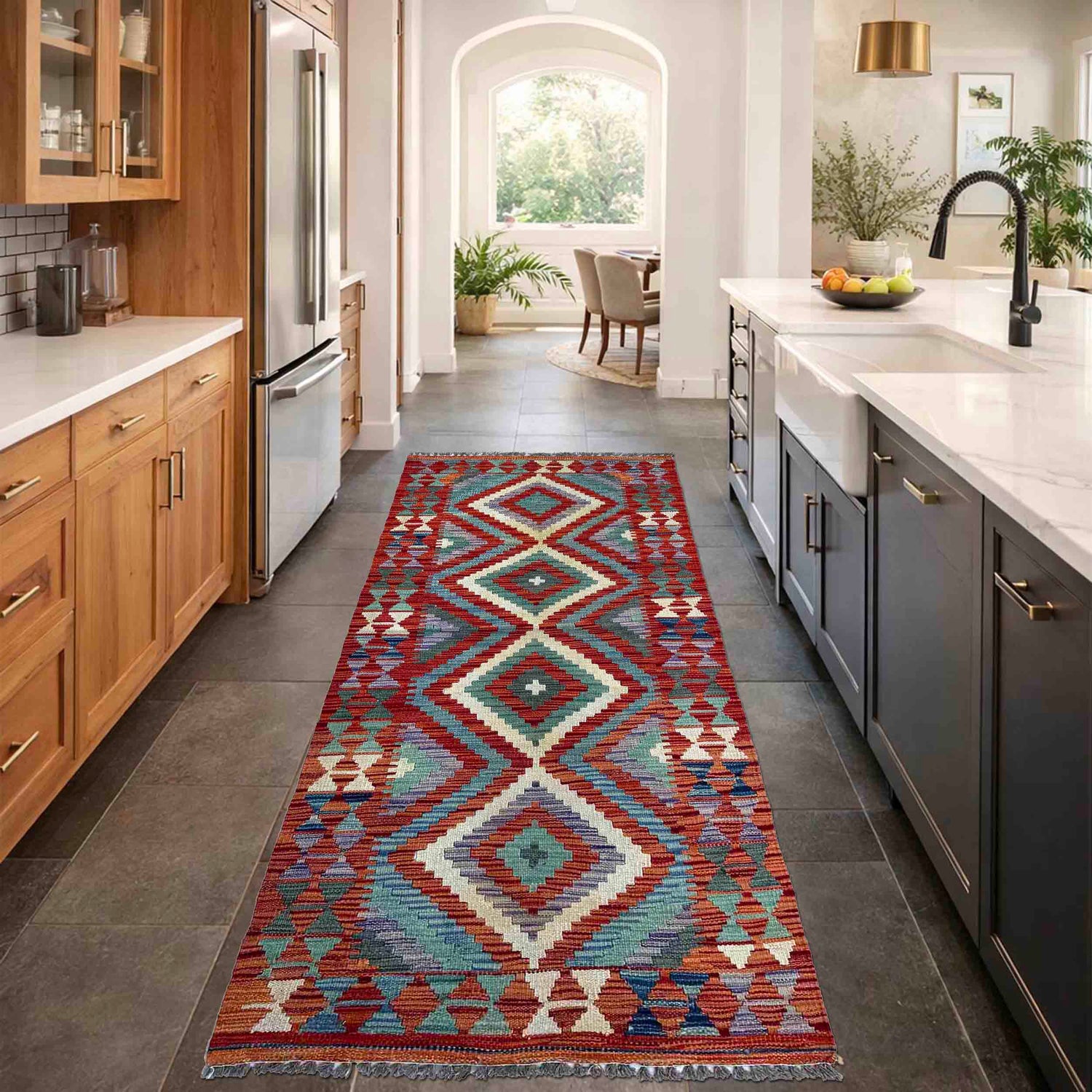 Hand Knotted Flatweave Kilim Runner 2' 7" x 6' 4" ft / 79 x 194 cm - No. P37002