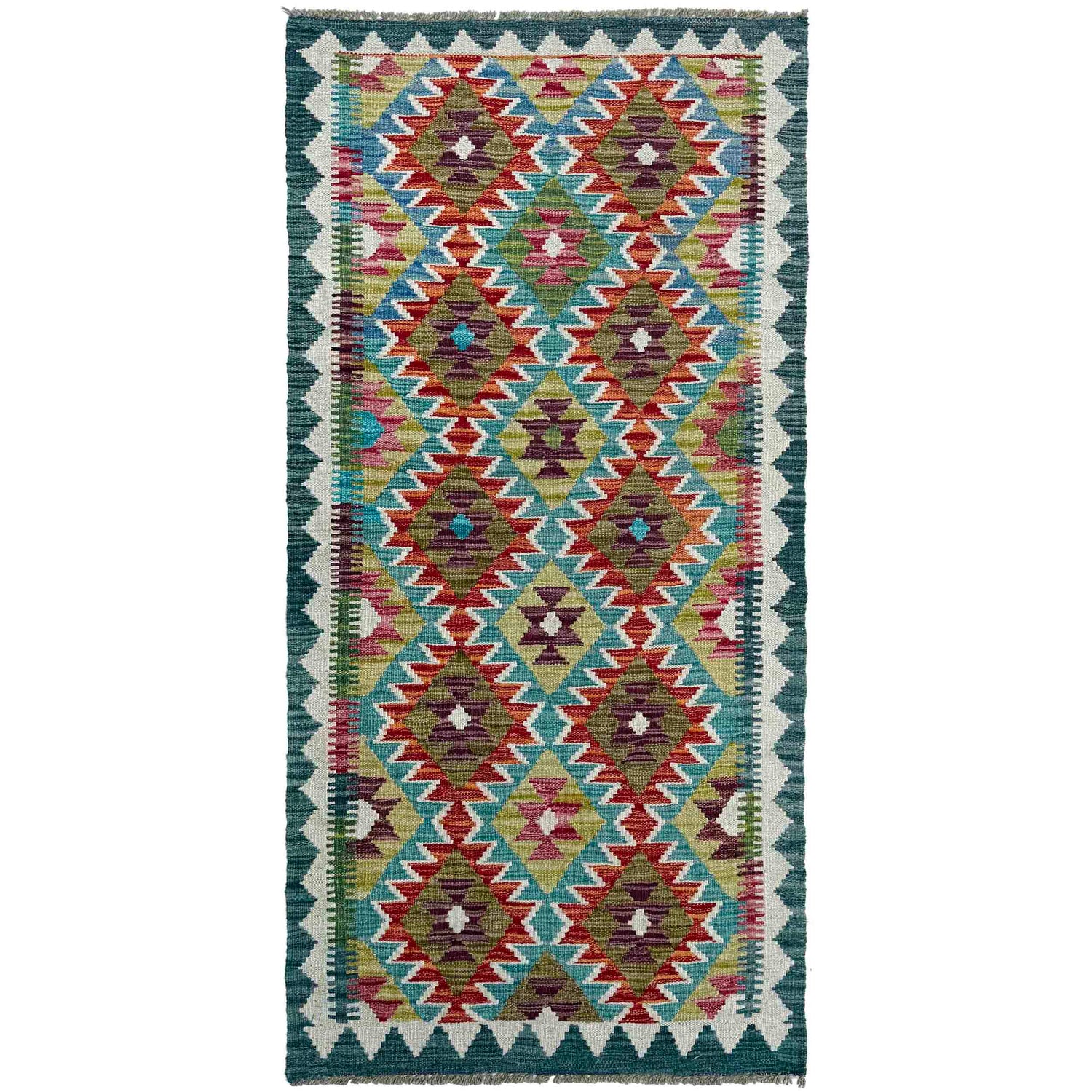 Hand Made Afghan Kilim Runner 2' 7" x 6' 3" ft / 80 x 190 cm - No. P37005