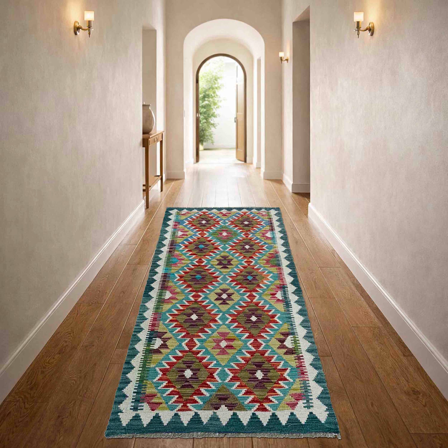 Hand Made Afghan Kilim Runner 2' 7" x 6' 3" ft / 80 x 190 cm - No. P37005