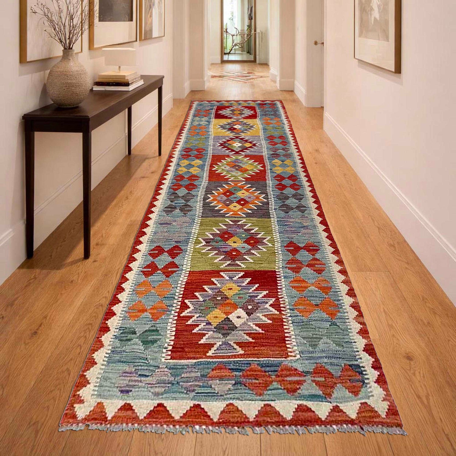 Handmade Vegetable Kelim Runner 2' 6" x 9' 4" ft / 77 x 284 cm - No. P37007