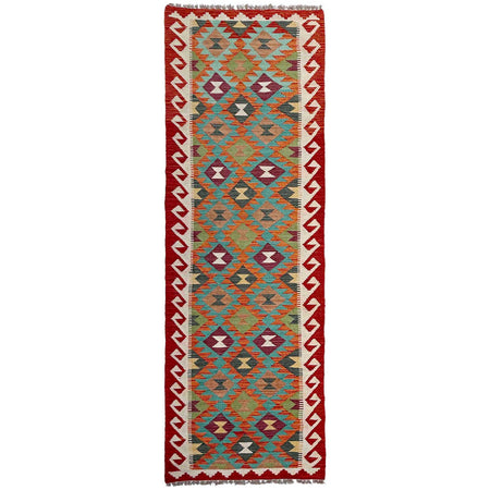 Multi Color ful Flat-Weave Wool Kilim Runner 2' 7" x 9' 6" ft / 79 x 290 cm - No. P37012