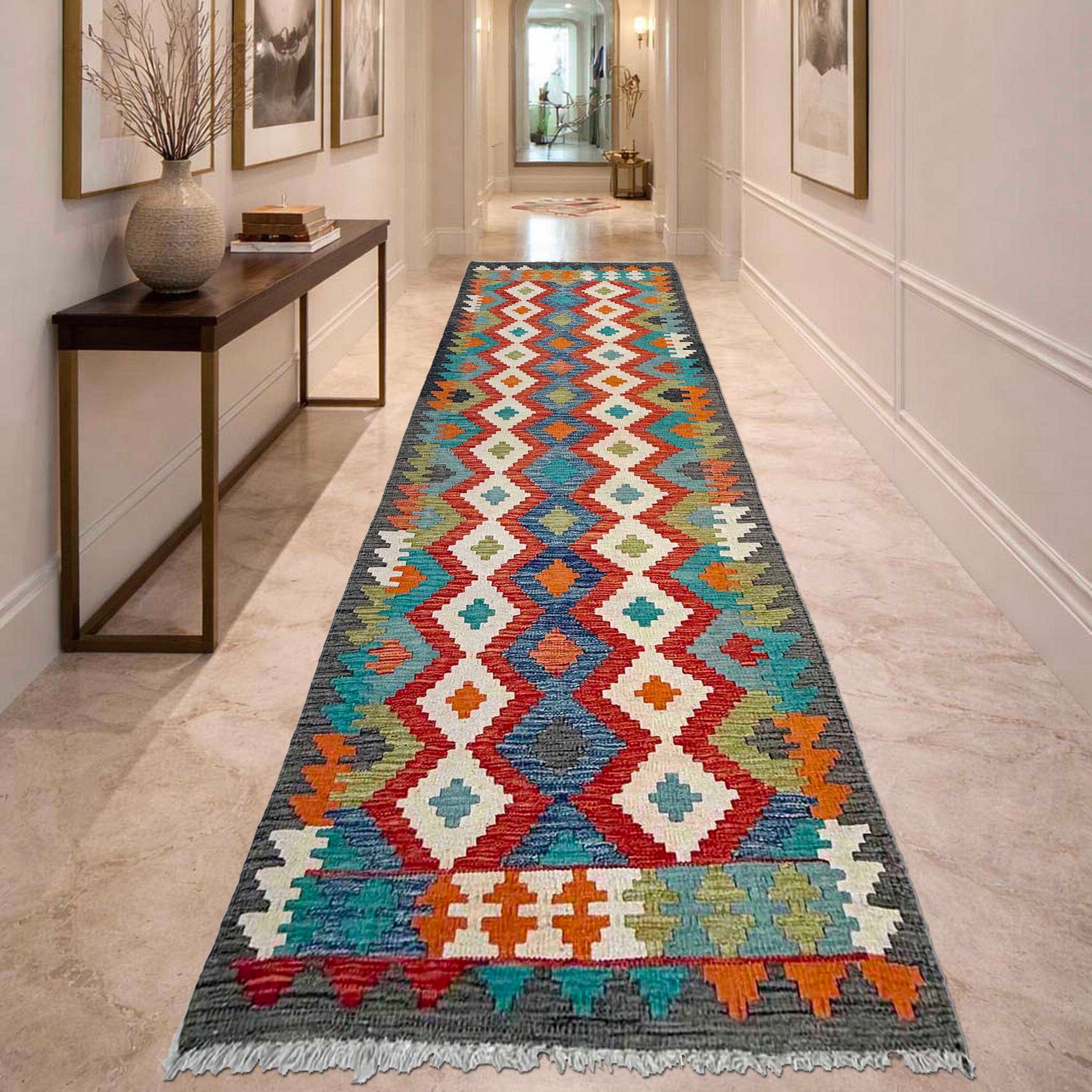 Handmade Vegetable Kilim Runner 2' 7" x 9' 9" ft / 80 x 296 cm - No. P37014