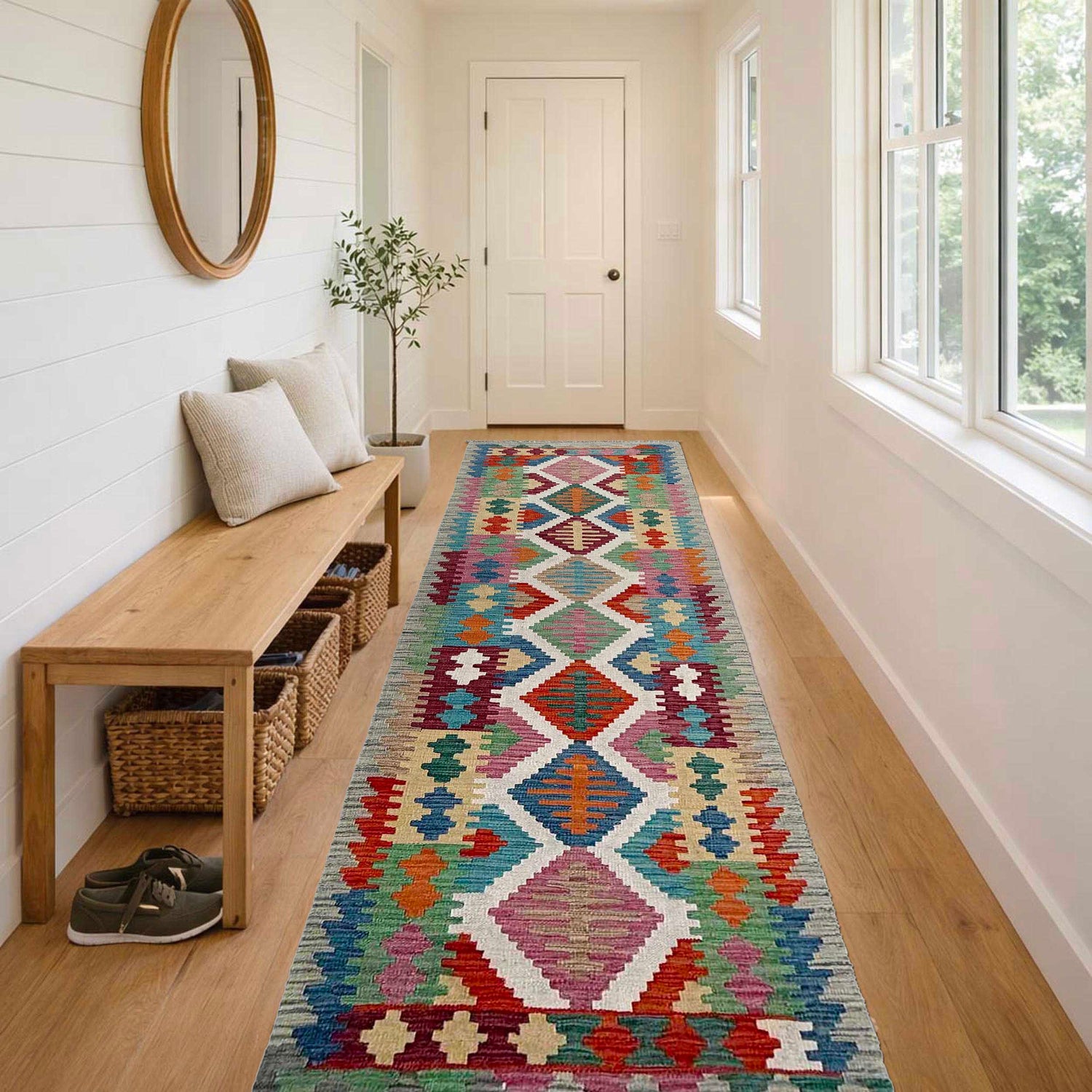 Handmade Vegetable Kelim Runner 2' 6" x 9' 10" ft / 77 x 299 cm - No. P37016