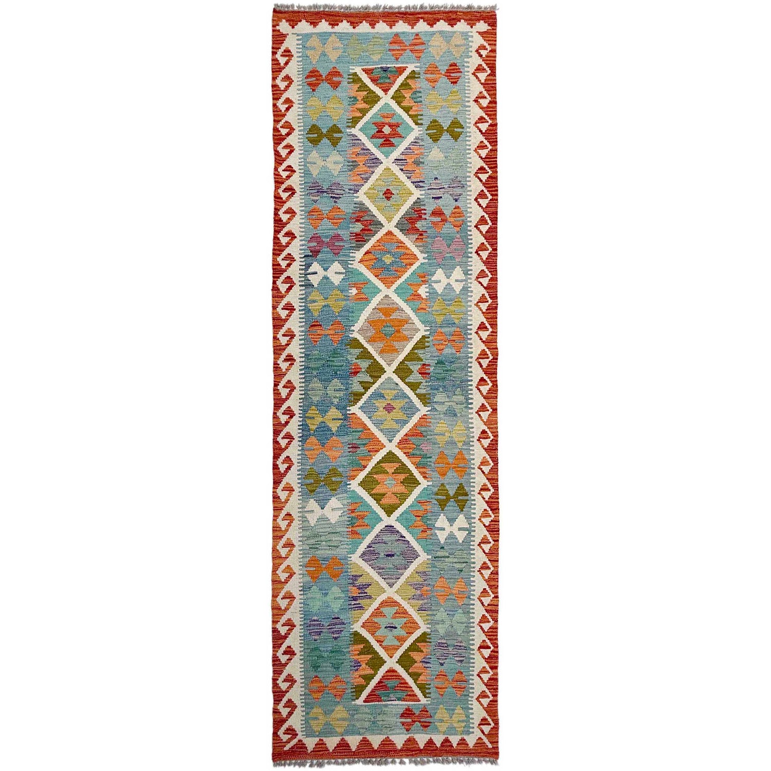 Hand Knotted Afghan Style Kilim Runner 2' 9" x 9' 8" ft / 83 x 294 cm - No. P37018