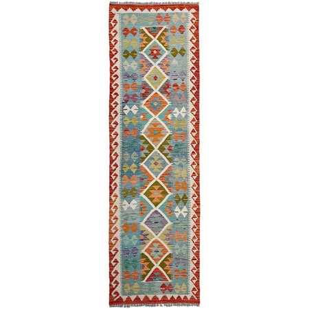 Hand Knotted Afghan Style Kilim Runner 2' 9" x 9' 8" ft / 83 x 294 cm - No. P37018