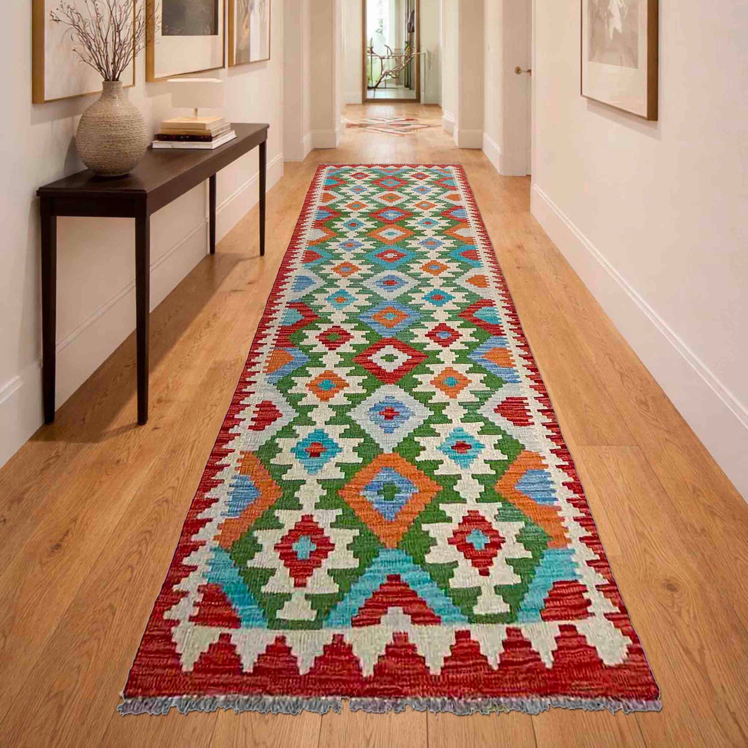Handmade Vegetable Kilim Runner 2' 9" x 9' 8" ft / 85 x 295 cm - No. P37019