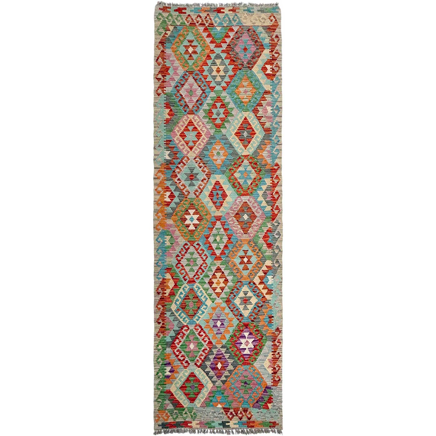 Hand Woven Wool Kelim Runner 2' 9" x 9' 11" ft / 83 x 303 cm - No. P37020