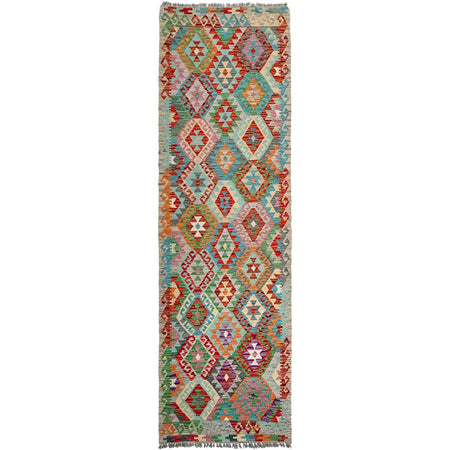 Hand Woven Wool Kelim Runner 2' 9" x 9' 11" ft / 83 x 303 cm - No. P37020