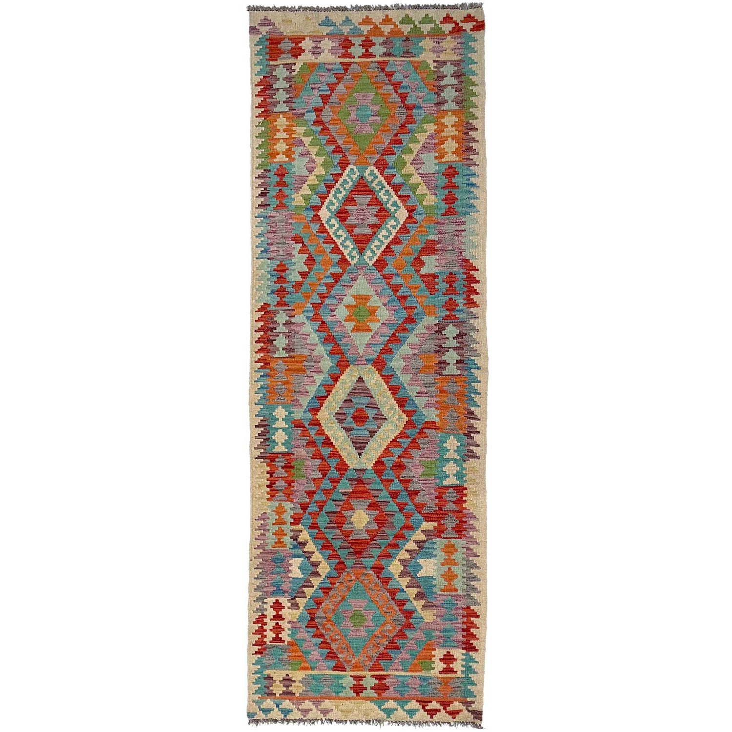 Hand Knotted Afghan Style Kilim Runner 2' 7" x 9' 9" ft / 79 x 297 cm - No. P37022