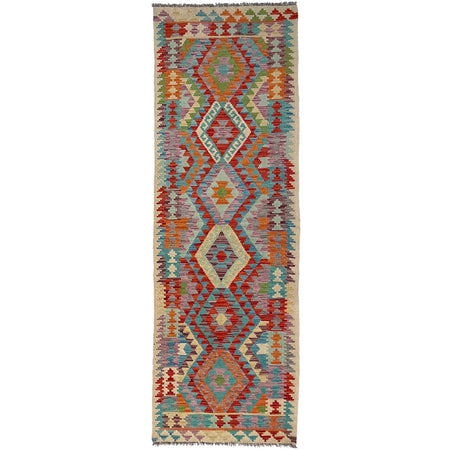 Hand Knotted Afghan Style Kilim Runner 2' 7" x 9' 9" ft / 79 x 297 cm - No. P37022