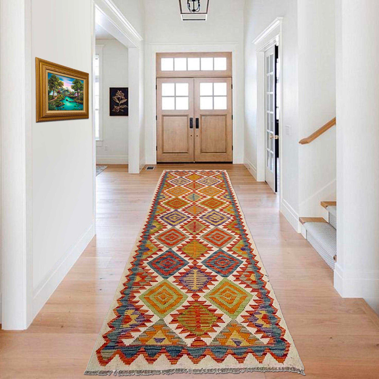 Hand Knotted Flatweave Kilim Runner 2' 9" x 10' 2" ft / 84 x 310 cm - No. P37024