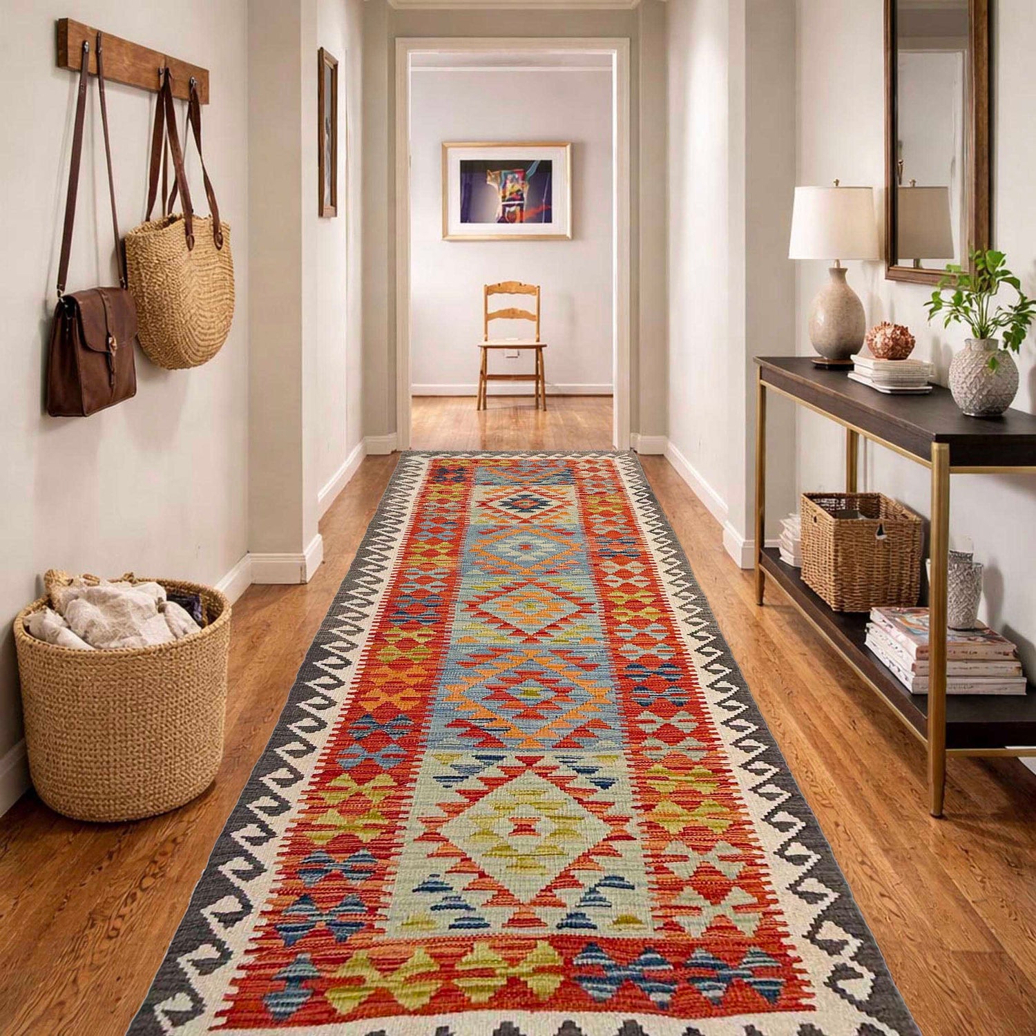 Handmade Afghan Vegetable Kilim Runner 2' 10" x 9' 6" ft / 87 x 290 cm - No. P37030