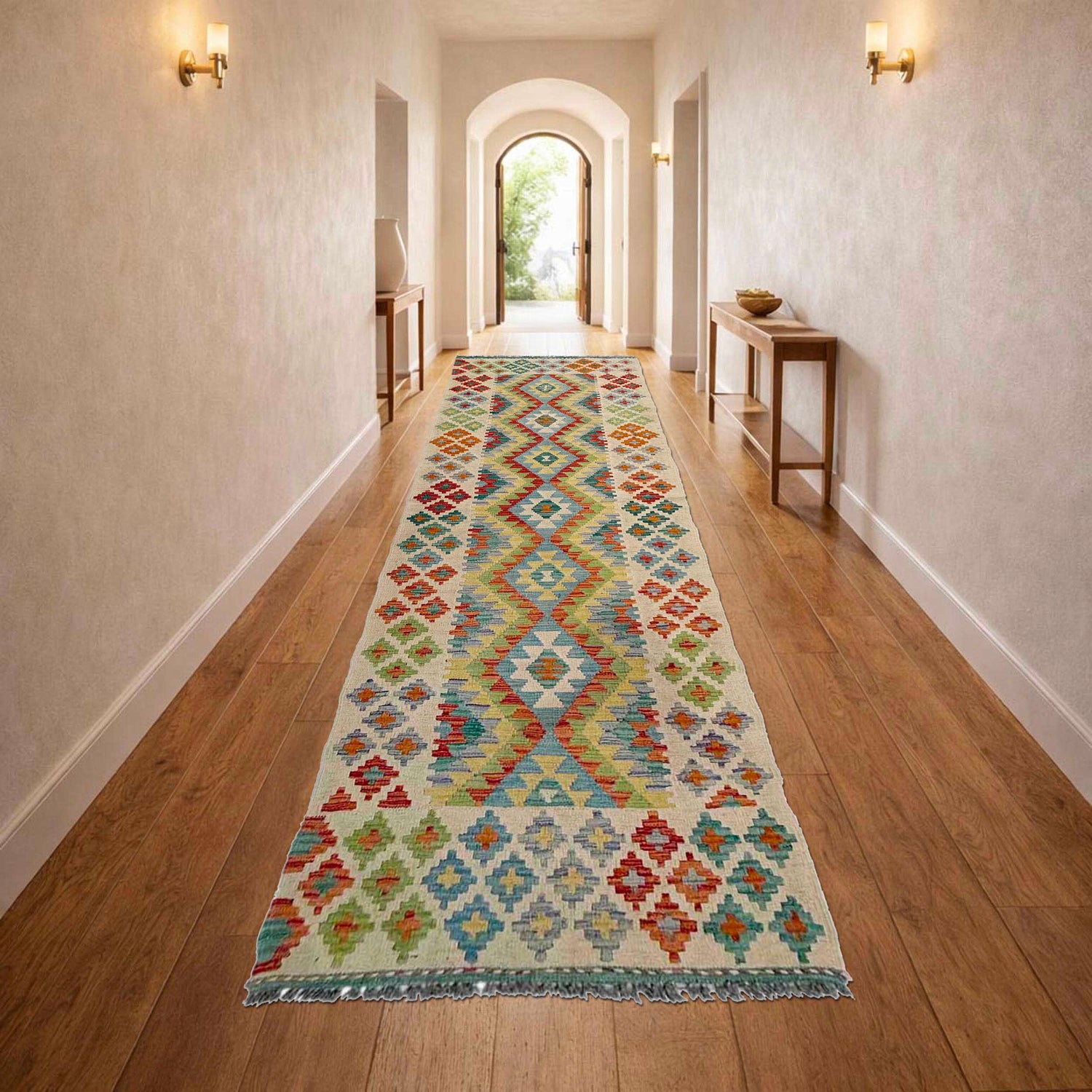 Hand Made Afghan Kilim Runner 2' 7" x 10' 1" ft / 79 x 308 cm - No. P37031